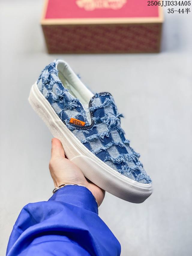 Vans Vault Og Slip-On 流苏牛仔 牛仔提丝棋盘格一脚蹬懒人套滑板鞋 尺码：35 36 36.5 37 38 38.5 39 40 40.5