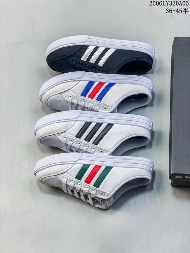 Adidas阿迪达斯Vs Set Mule 一脚蹬懒人运动半拖鞋 货号：Fx4850 Id:105917 尺码：36～45半 06Ly320A05