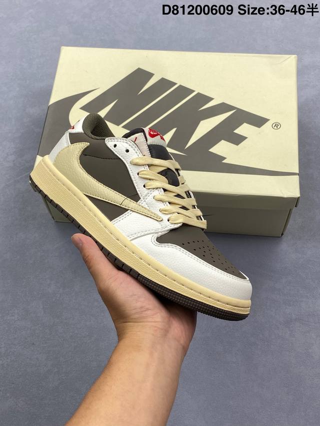 公司级Aj1倒勾Travis Scott X Air Jordan 1 ” Reverse Mocha “ Aj1乔1 Ts 闪电 联名倒钩 低帮文化篮球鞋 完