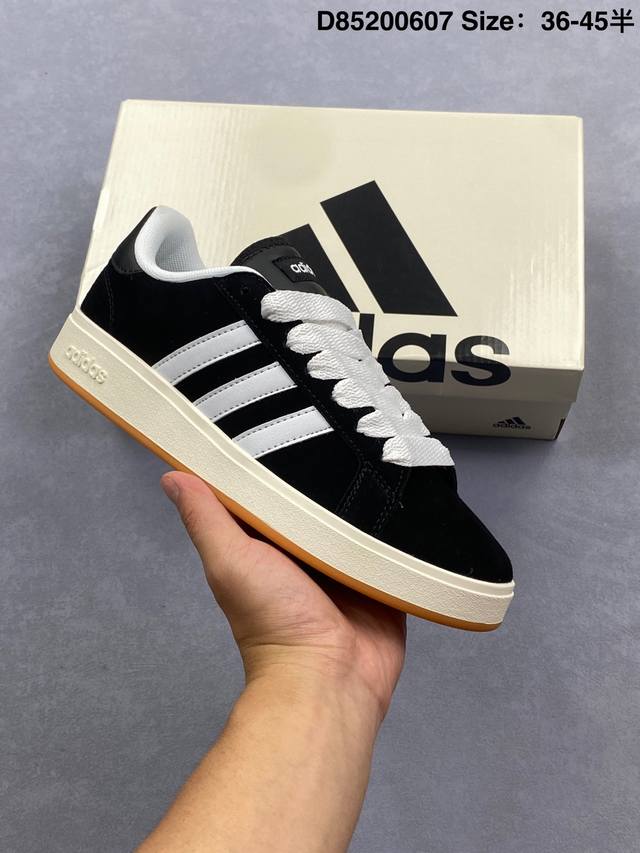 Adidas 阿迪达斯 格兰德学院系列 原楦原纸版开发，采用翻毛皮组合纤维革饰片鞋面材质，外置耐磨橡胶鞋底出众复古风,出街吸睛力！阿迪达斯Adidas Gran