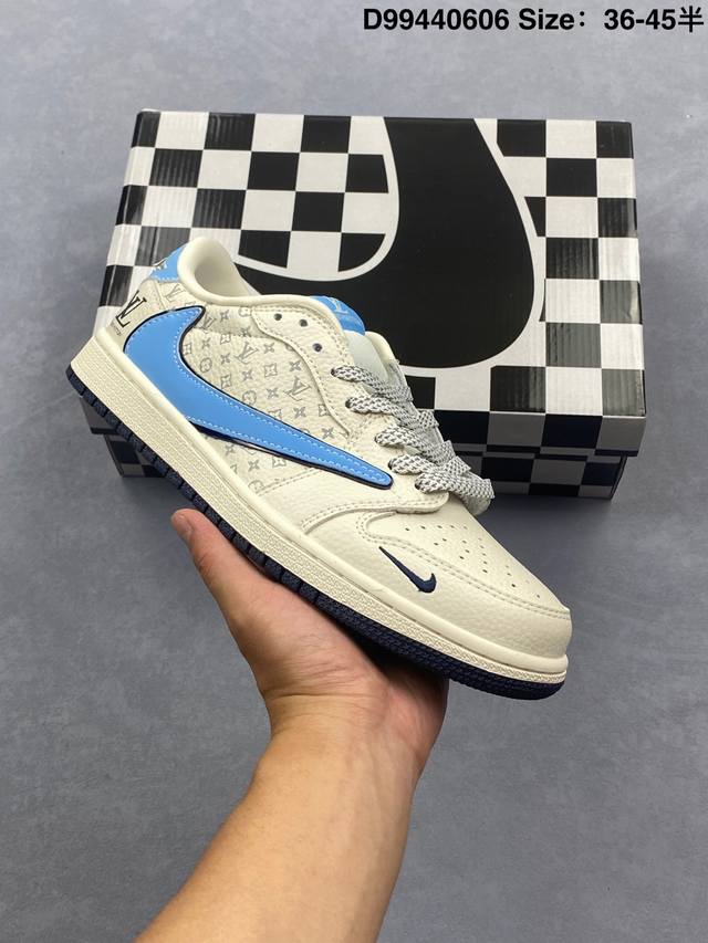 Nike Air Jordan 1 X Travis Scott Aj1倒勾 乔一倒钩 ‘Diy’定制 耐克 低帮文化篮球鞋 完美品质出货 细节如图所示 鞋面切