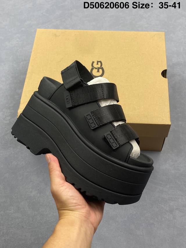 Ugg Goldenrise 舒适时尚 罗马凉鞋 7.5Cm 女款 黑色 货号：W 1167431 尺码：35-41 编码：D50620606