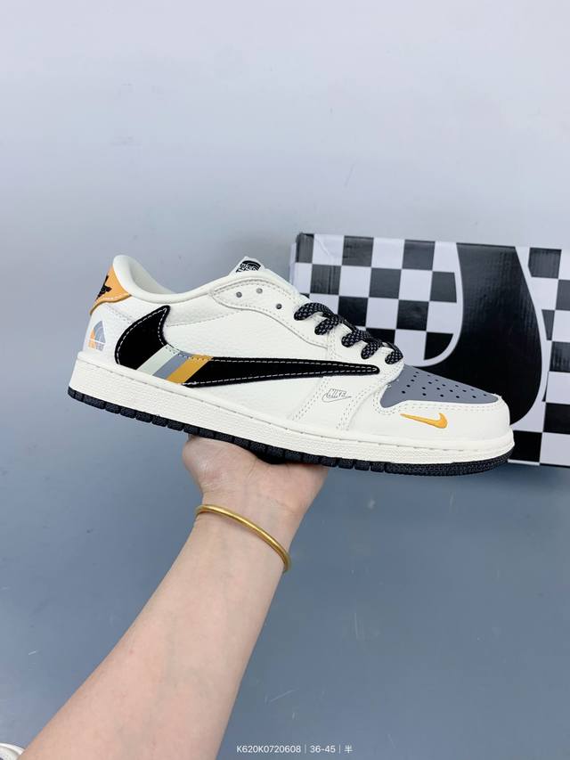 公司级Nike Air Jordan 1 X Travis Scott Aj1倒勾 乔一倒钩 ‘Diy’定制 耐克 低帮文化篮球鞋 完美品质出货 细节如图所示
