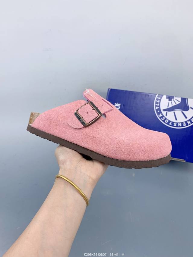 真标Birkenstock Boston Suede Shearling 勃肯 波士顿系列士低帮牛皮绒面革复古软木底包头露跟休闲鞋 Size：如图 编码：K29