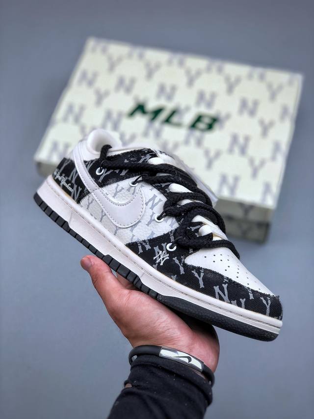 福利特价 Nike Sb Dunk Low“Mlb绑带联名-黑牛仔印花” 周年高端定制 低帮休闲板鞋 定制鞋盒 大厂纯原品质出货 超高清洁度 皮料切割干净无任何