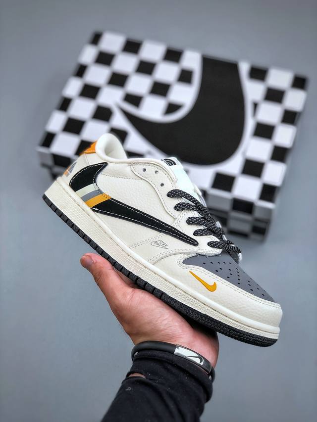 C版 Nike Air Jordan 1 X Travis Scott Aj1倒勾 乔一倒钩 北面联名款 耐克 低帮文化篮球鞋 完美品质出货 细节如图所示 鞋面
