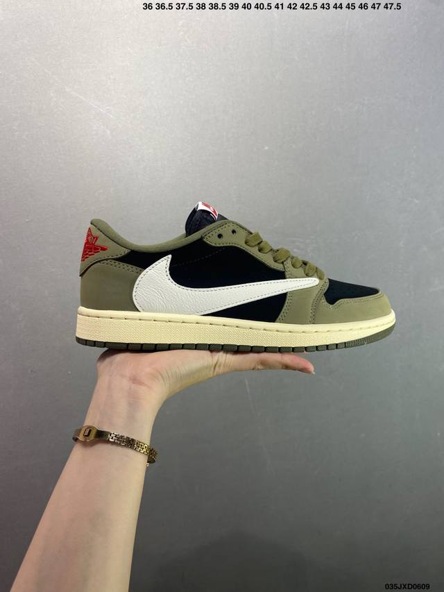 公司级Aj1倒勾Travis Scott X Air Jordan 1 ” Reverse Mocha “ Aj1乔1 Ts 闪电 联名倒钩 低帮文化篮球鞋 完