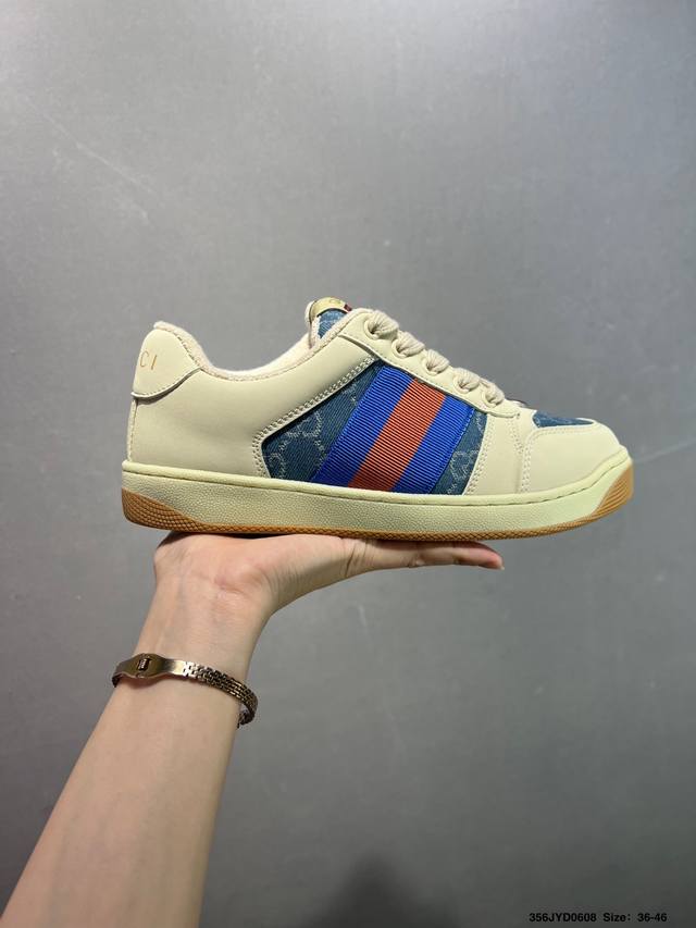 公司级Gucci 古驰 Screener 运动休闲时装奢侈品系列 Gg珐琅扣 擦脏做旧小脏鞋 高端零售海淘商家混卖版本 东莞纯原品质 原鞋对照工艺生产 原厂一致