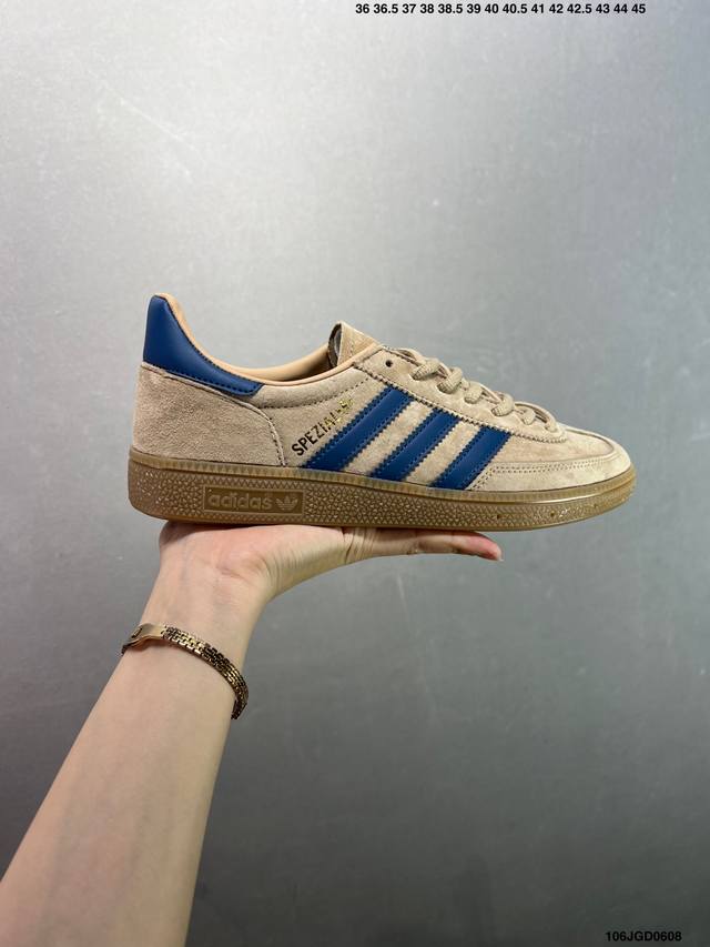 阿迪达斯Adidas Originals Handball Spzl 手球运动员系列百搭休闲运动板鞋“麂皮暖沙黄靛蓝生胶底”Jh5435 尺码：36 36 37