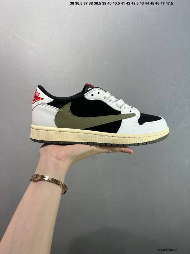 公司级Aj1倒勾Travis Scott X Air Jordan 1 ” Reverse Mocha “ Aj1乔1 Ts 闪电 联名倒钩 低帮文化篮球鞋 完
