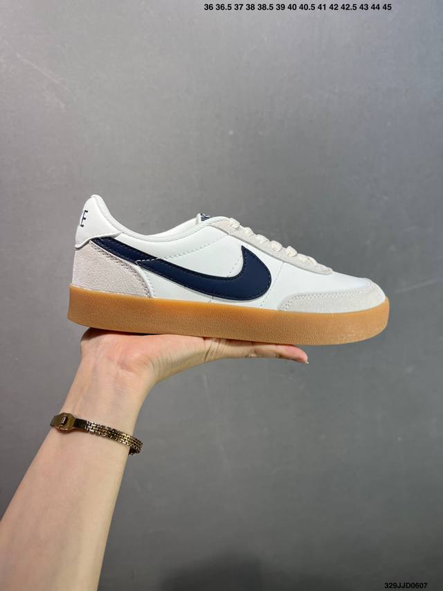 J.Crew X Nk Killshot Ii Leather 联名复古板鞋 432997-107 采用米白色皮革制作鞋身 Swoosh 点缀其中 最后搭载棕色
