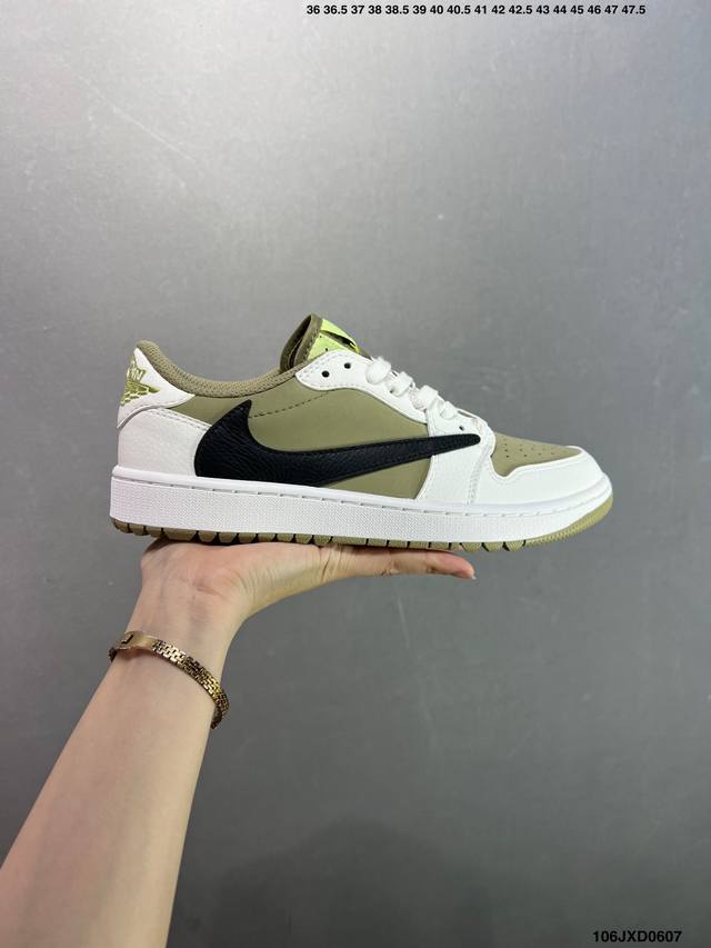公司级Aj1倒勾Travis Scott X Air Jordan 1 ” Reverse Mocha “ Aj1乔1 Ts 闪电 联名倒钩 低帮文化篮球鞋 完