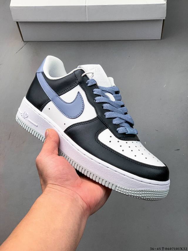 原楦数据纸版，采用硬质优质皮革鞋面材质，内置全掌Air Sole气垫。耐克 Nike Air Force 1 Low 空军一号低帮百搭休闲运动板鞋 060710