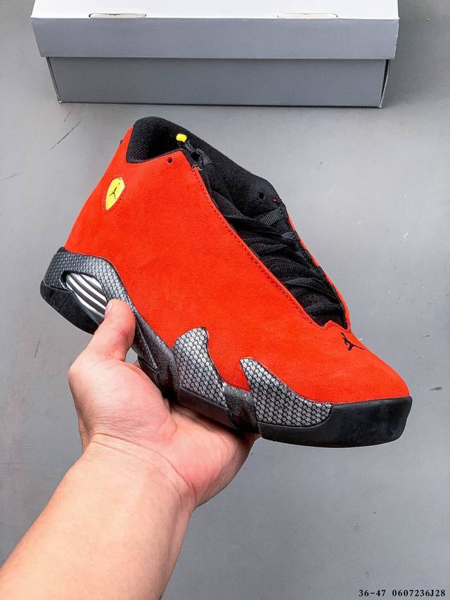 Air Jordan 14 Retro Ferrari 中帮 法拉利红 Aj14 乔丹14代 Aj14 乔14 低邦 红黑 男女同款 乔丹篮球鞋系列 整双鞋采用