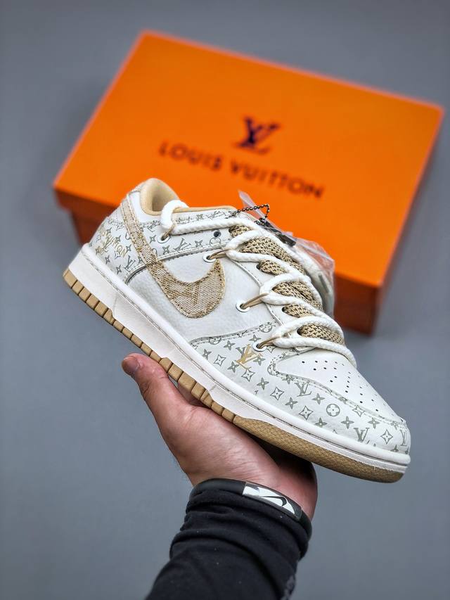 今日福利特价 Nike Sb Dunk Low“Lv联名 绑带米黄勾” 周年高端定制 低帮休闲板鞋 定制鞋盒 大厂纯原品质出货 超高清洁度 皮料切割干净无任何毛