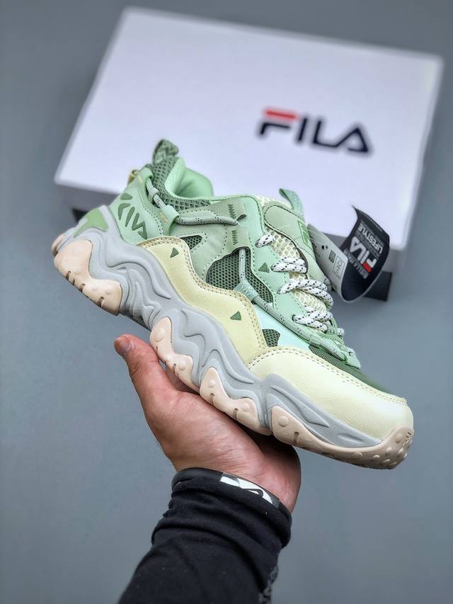 绿X版 斐乐Fila Core Fashion Fluid 5 猫爪5.0系列低帮复古老爹风潮流休闲运动慢跑鞋 #采用环保合成牛剖革组合网织布鞋面材质 #独立E