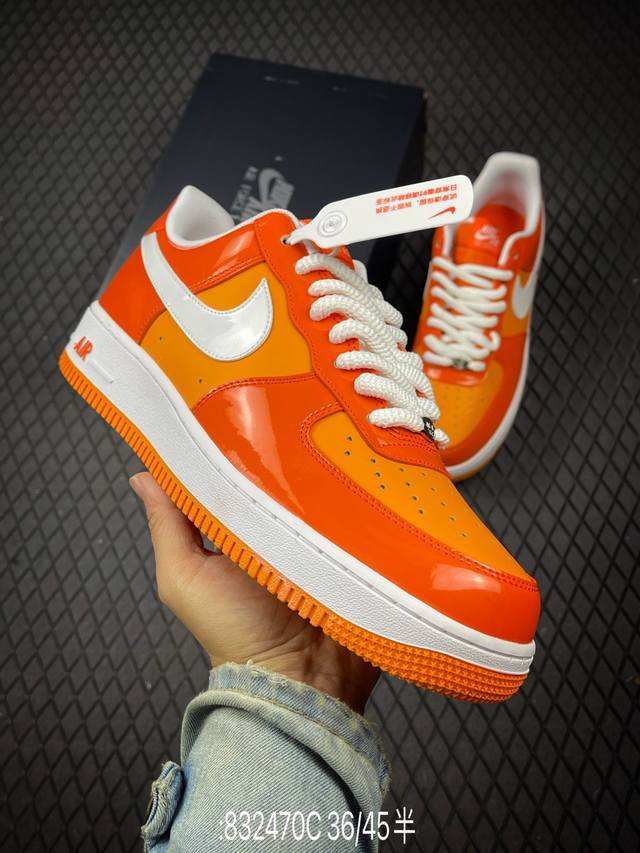 C Nk Air Force 1'07 Low 白橙漆皮 空军一号低帮休闲板鞋 原楦头原纸板 打造纯正空军版型#专注外贸渠道 全掌内置蜂窝气垫 #原盒配件 原厂