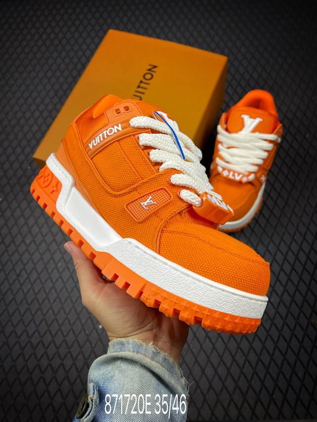 Lv-路易-威登Trainer 2025走秀最新款原版1：1开发复刻！！上脚非常舒适 做工精细鞋面由意大利进口小牛皮拼接，侧边饰有品牌Logo标志，进口网布垫脚