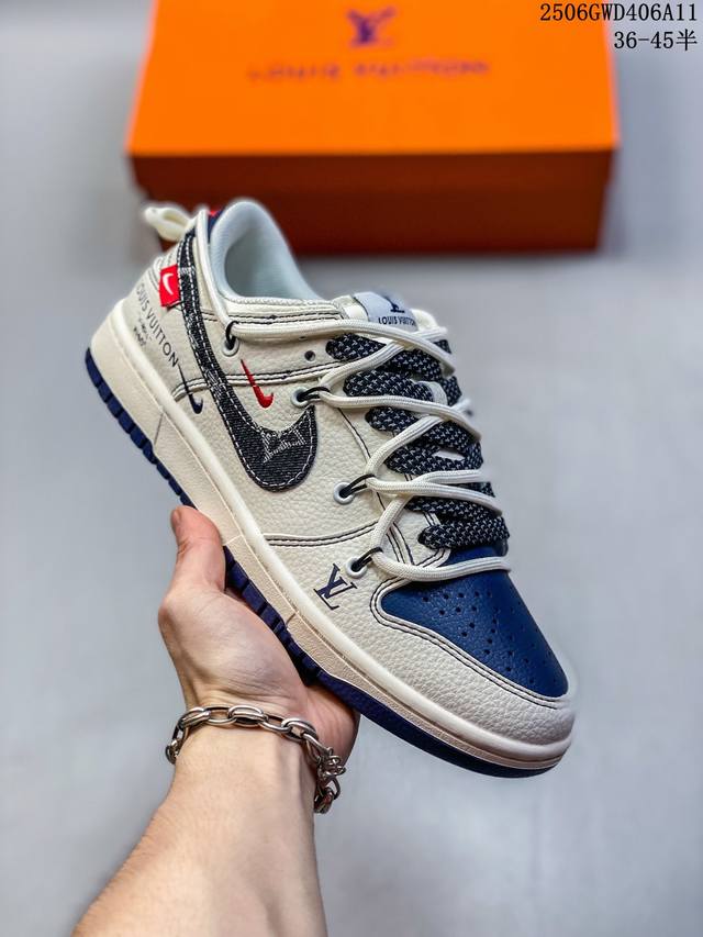 海外爆款限量发售！公司级 Nike Sb Dunk Low“Lv联名-绑带牛仔黑勾” 周年高端定制 低帮休闲板鞋 定制鞋盒 大厂纯原品质出货 超高清洁度 皮料切