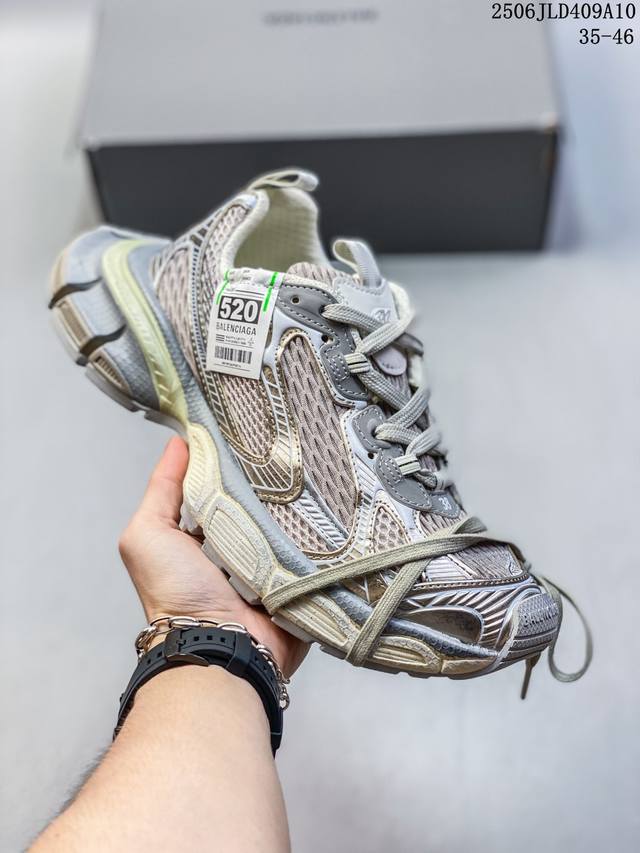 法国高端奢侈品牌-巴黎世家Balenciaga 3Xl Sneakers 3+系列低帮复古阔型底姥爹风潮流百搭休闲慢跑鞋“白银蓝粉木乃伊绑绳”825599 W3