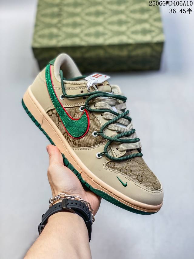 海外爆款限量发售！公司级 Nike Sb Dunk Low“Gucci联名-绑带绿勾勾” 周年高端定制 低帮休闲板鞋 定制鞋盒 大厂纯原品质出货 超高清洁度 皮