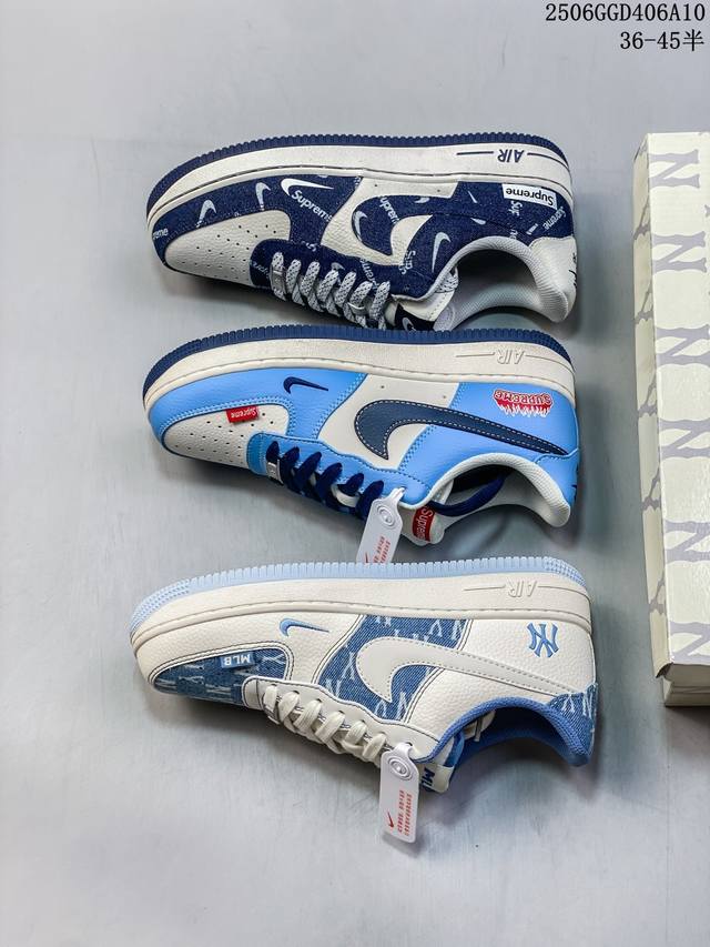 海外限量发售！公司级Nike Air Force 1 '07 Low “Suprem联名 白蓝黑”空军一号 低帮 运动鞋 休闲鞋 折边针车 工艺难度大 原楦头原