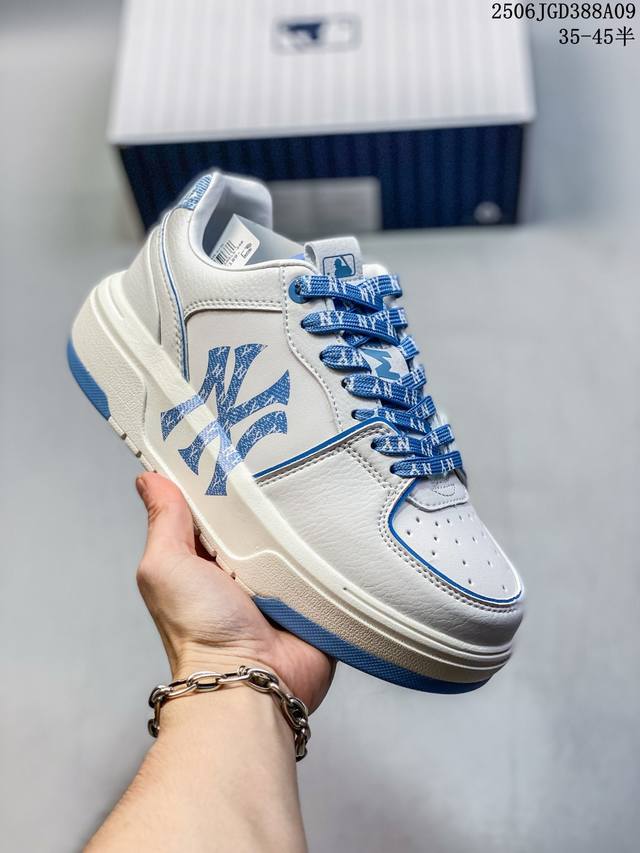 真标Mlb 纽约洋基队 Chunky Liner Embo Monogram 印刻老花 时尚舒适 休闲运动 防滑耐磨增高 低帮 板鞋 货号:3Asxe075N