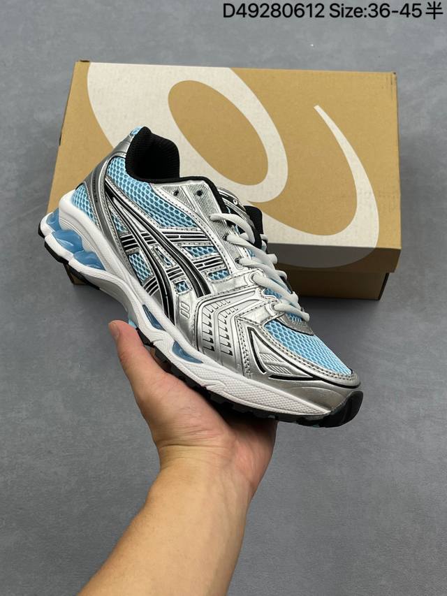 Asics 亚瑟士 透气网眼鞋面配合部分合成革材质 采用全新Ahar+橡胶材质,更加耐磨日本专业跑鞋品牌 Asics 亚瑟士 Gel-Kayano 14 户外越
