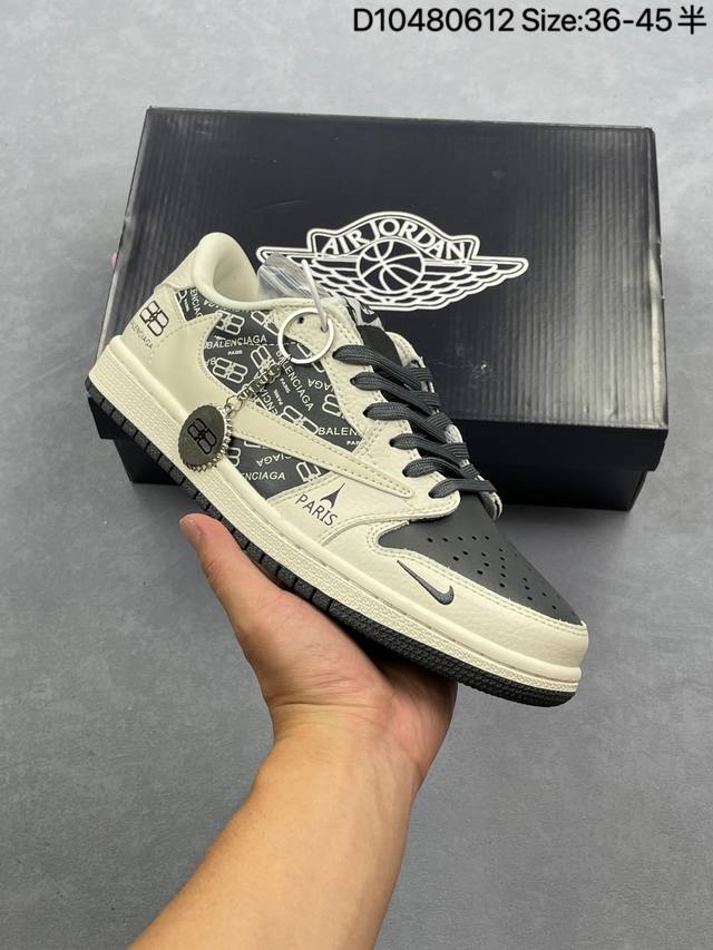 公司级Nike Air Jordan 1 X Travis Scott Aj1倒勾 乔一倒钩 ‘Diy’定制 耐克 低帮文化篮球鞋 完美品质出货 细节如图所示