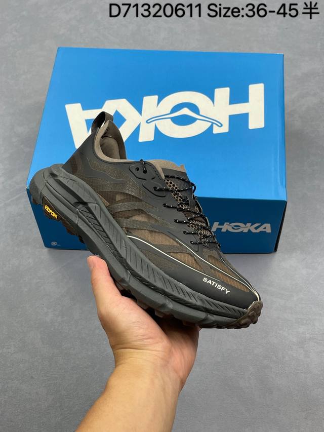 公司级Satisfy X Hoka Running Mafate Trail 全新配色 网面透气 运动鞋 此球鞋继承了Hoka的经典越野鞋型Mafate Spe