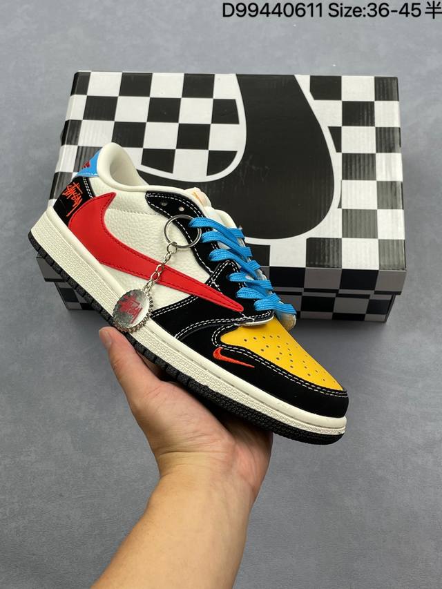 公司级Nike Air Jordan 1 X Travis Scott Aj1倒勾 乔一倒钩 ‘Diy’定制 耐克 低帮文化篮球鞋 完美品质出货 细节如图所示