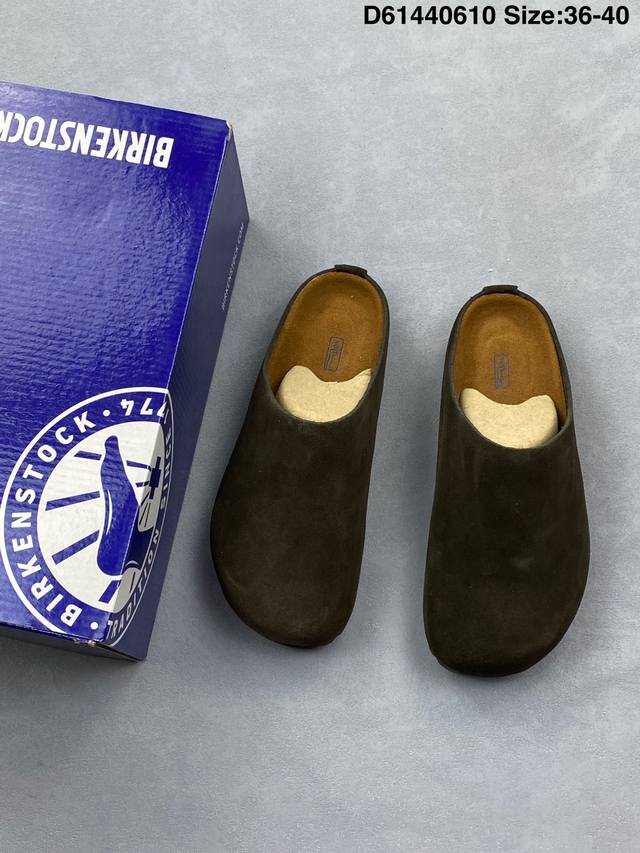 公司级 德国百年知名鞋履品牌 勃肯Birkenstock Boston Suede Shearling 波士顿系列休闲凉拖鞋 低帮牛皮绒面革复古软木底包头露跟休
