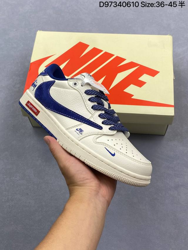 Stussy X Travis Scott X Air Jordan 1 Low 斯图西 X Aj1 低帮 白黑蓝倒勾联名 Aj1 乔丹1代 Aj1 乔1 低邦