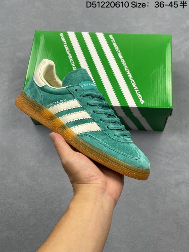 Adidas Handball Spezial 公司级 阿迪达斯经典款 复古休闲板鞋 #全鞋采用反毛皮制作 牛筋耐磨大底 承载青春情怀的板鞋 经典三条杠装饰鞋侧