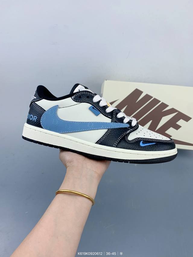 高端定制 Travis Scott X Jordan 1 Low 倒勾低帮休闲版本 原厂全头层皮 大厂纯原品质出货 纯正版型 定制鞋盒 皮料切割干净无任何毛边