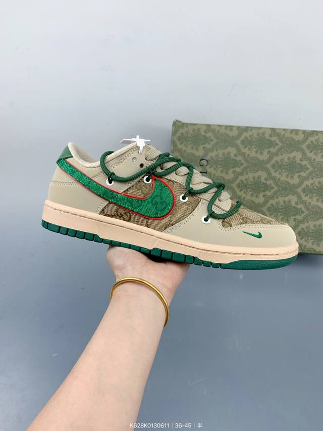 公司级 Nike Sb Dunk Low“Gucci联名-绑带绿勾勾” 周年高端定制 低帮休闲板鞋 定制鞋盒 大厂纯原品质出货 超高清洁度 皮料切割干净无任何毛