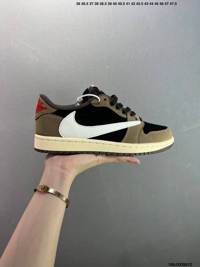 公司级Aj1倒勾Travis Scott X Air Jordan 1 ” Reverse Mocha “ Aj1乔1 Ts 闪电 联名倒钩 低帮文化篮球鞋 完