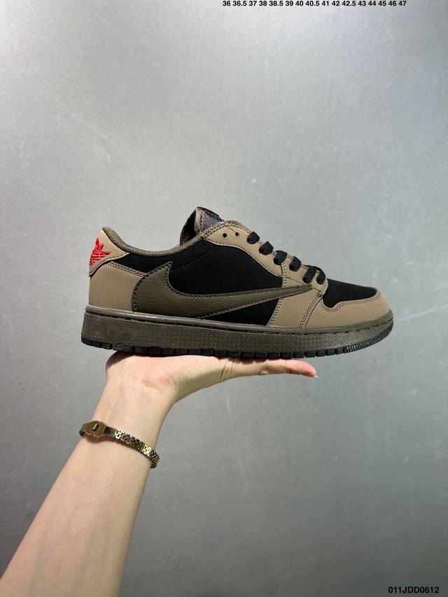 Aj1倒勾Travis Scott X Air Jordan 1 ” Reverse Mocha “ Aj1乔1 Ts 闪电 联名倒钩 低帮文化篮球鞋 完美品质