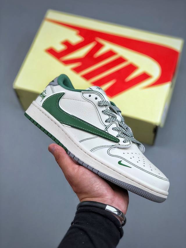 C版 Nike Air Jordan 1 X Travis Scott Aj1倒勾 乔一倒钩 ‘Diy’定制 耐克 低帮文化篮球鞋 完美品质出货 细节如图所示