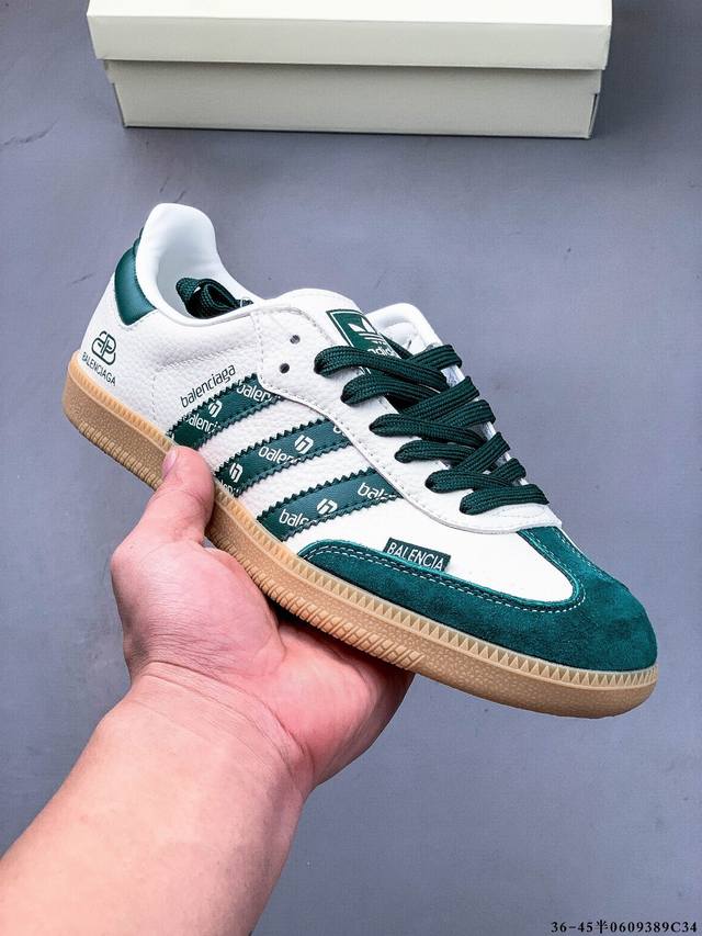 集图 阿迪达斯Adidas Originals Samba德训鞋 防滑耐磨 低帮板鞋 男女同款 简约大方的设计造型，使Notitle X Adidas Orig