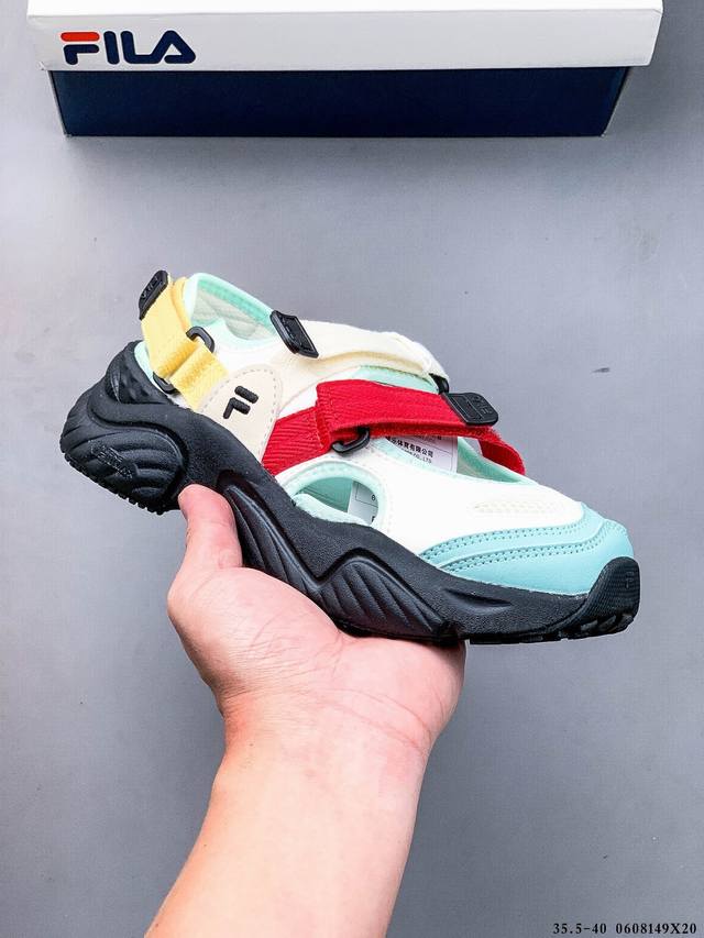 Fila Fusion斐乐潮牌玛丽珍凉鞋女鞋新款魔术贴海螺沙滩鞋 0608149X20