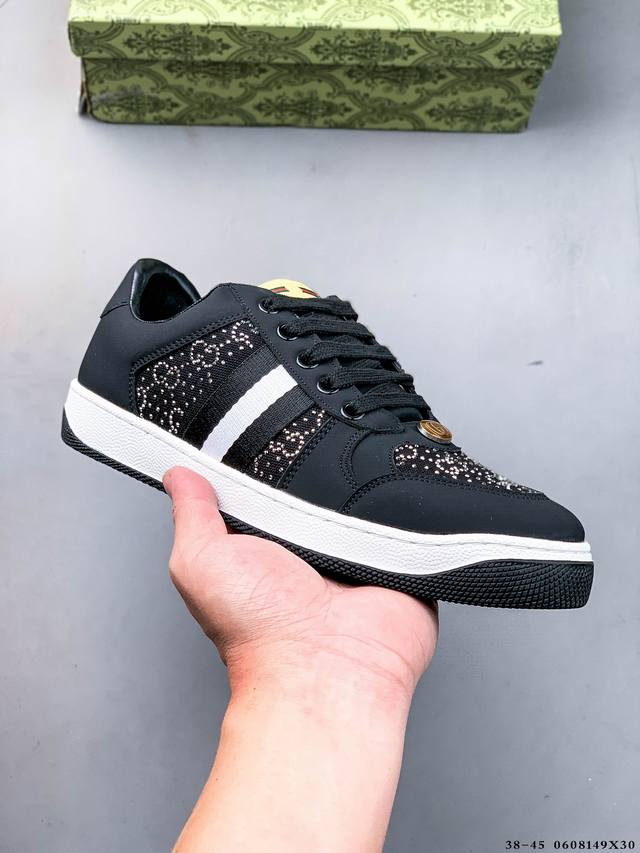 集图 Gucci Distressed Screener Sneaker 古驰小脏鞋系列 官方同步 经典原型复古百搭做旧小脏板鞋复古学院风 怀旧版 060814