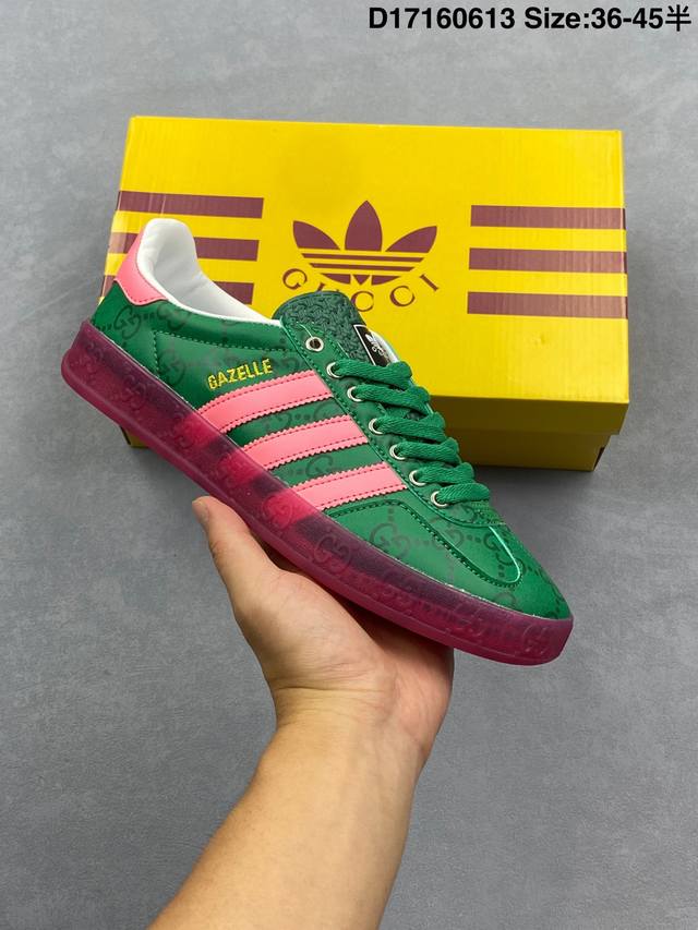 重磅联名 Adidas Originals X Gucci Gazelle 联名经典休闲板鞋 意大利 时装周走秀款 德训鞋休闲鞋 货号：737966 Faaw3