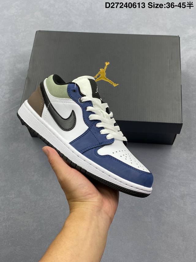 Air Jordan 1 Low Diffused Blue 低帮 白蓝棕 Aj1 乔丹1代 Aj1 乔1 低邦 白蓝拼接 乔丹篮球鞋系列 鞋款整体采用麂皮与皮