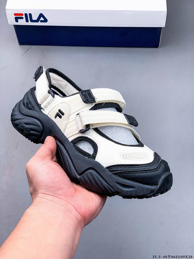 Fila Fusion斐乐潮牌玛丽珍凉鞋女鞋新款魔术贴海螺沙滩鞋 0611149X20