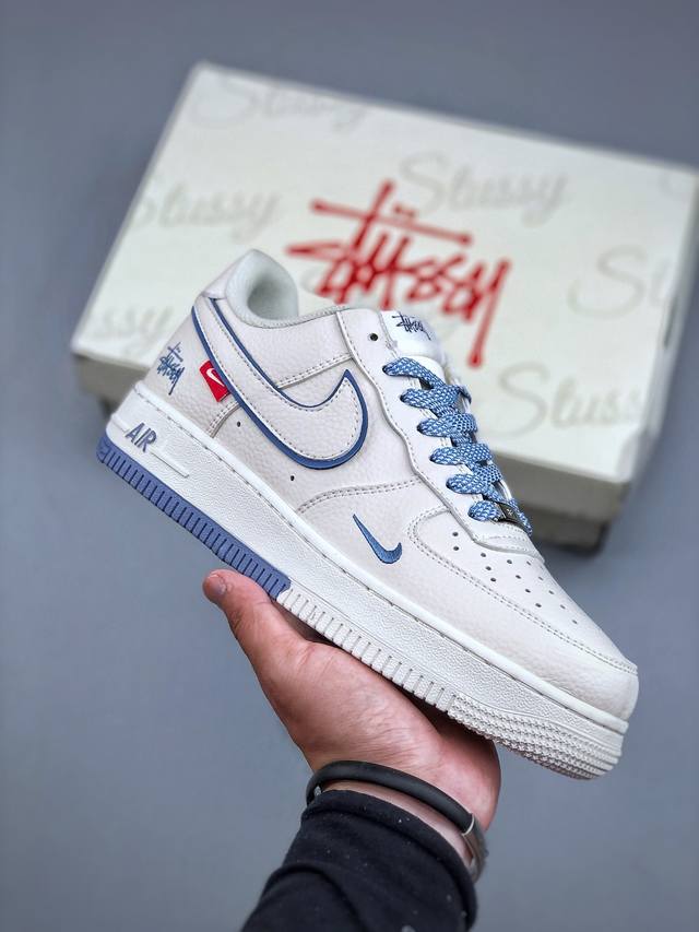 Nike Air Force 1 Low 07 X Stussy 白蓝小勾满天星原楦头原纸板 打造纯正低帮空军版型专注外贸渠道 全掌内置蜂窝气垫 原盒配件 原厂