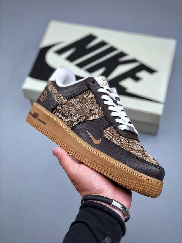 Nike Air Force 1 Low 07 X Gucci 黑棕小勾原楦头原纸板 打造纯正低帮空军版型专注外贸渠道 全掌内置蜂窝气垫 原盒配件 原厂中底钢印