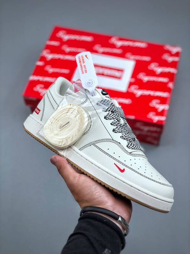 Nike Court Vision 1 Low 低帮 板鞋 “Supreme联名 黑线生胶” 运动鞋 休闲鞋 折边针车 工艺难度大 原楦头原纸板 原装鞋盒 定制