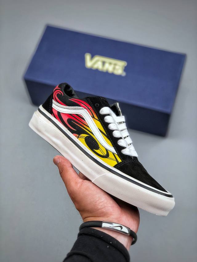 Vans 复刻经典火焰 Vans Old Skool 烈焰火焰 舒适百搭 防滑减震 休闲硫化板鞋 尺码：35-44 半