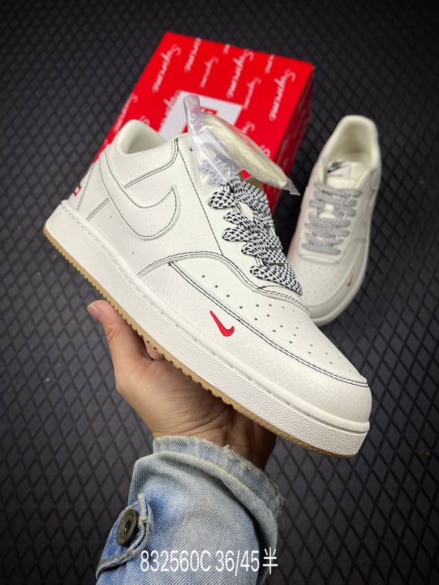 C 公司级Nike Court Vision 1 Low 低帮 板鞋 “Supreme联名 黑线生胶” 运动鞋 休闲鞋 折边针车 工艺难度大 原楦头原纸板 原装